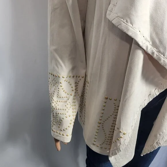 Coldwater Creek Women's Cream Faux Suede Western/Boho Open Jacket Size M - Picture 6 of 13